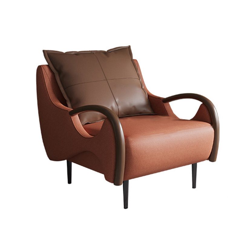 Nordic Style Bonded Leather Square Arms Pillow Back Lounge Accent Chair