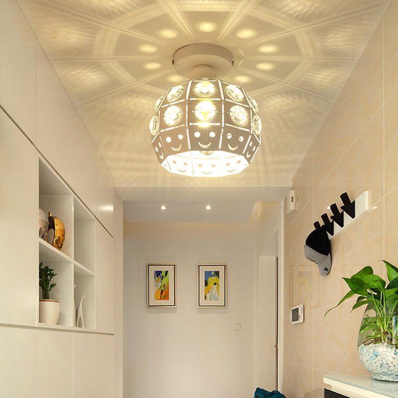 Plafón de techo redondo para pasillo, luz empotrada de cristal, estilo nórdico, 1 luz, color blanco