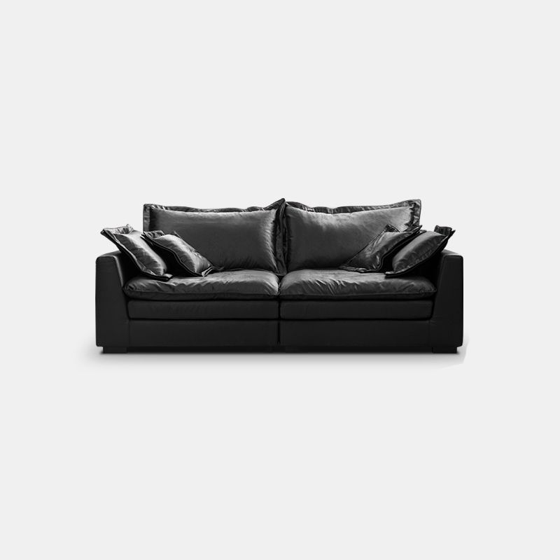 Black Contemporary Faux Leather Tuxedo Arm Sofa with Bolster Pillows for Living Room
