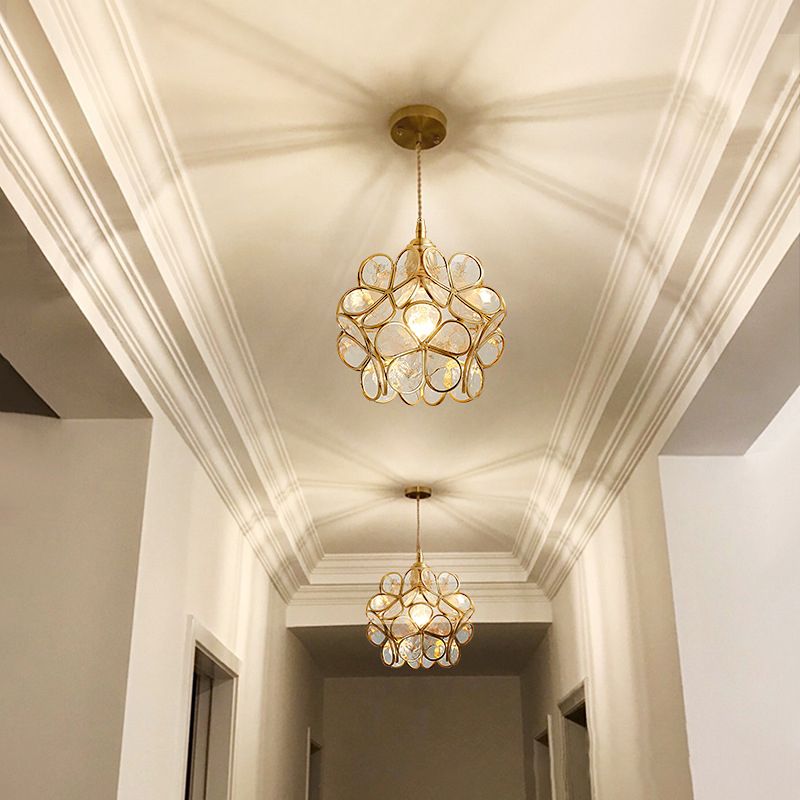 Petal Glass Ceiling Light Fixture 1-Light Vintage Pendant Light for Bedroom