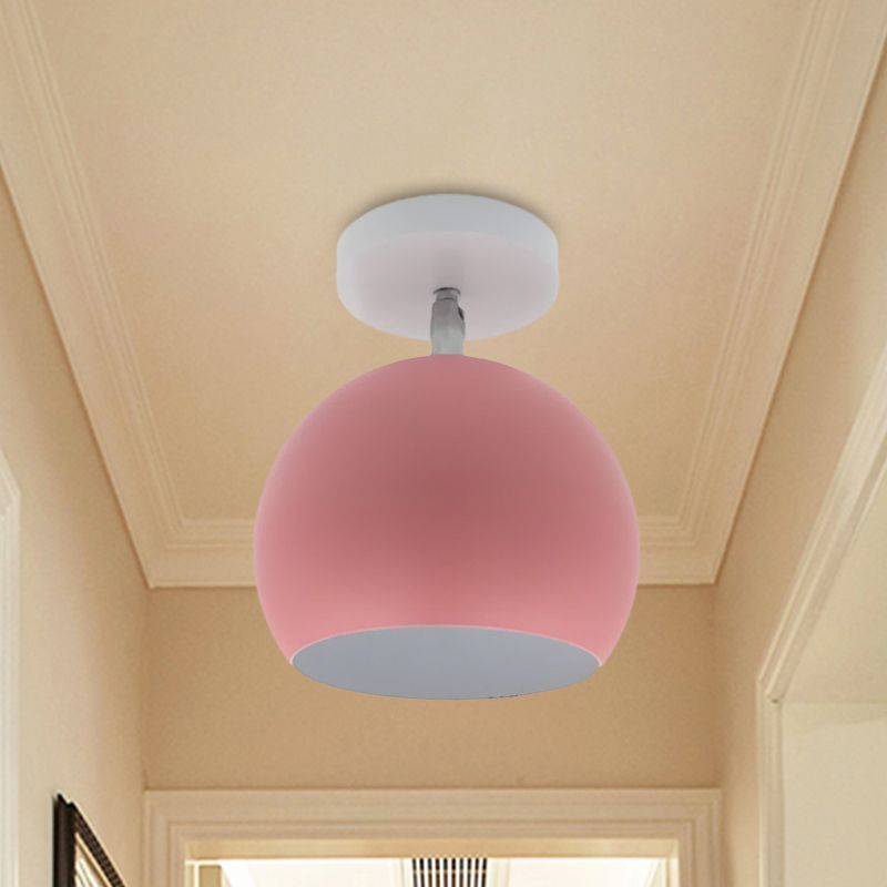 Small Half Sphere Adjustable Flush Mount Macaron Aluminum 1 Bulb Yellow/Pink/Grey Semi Flush Mount Lighting Fixture