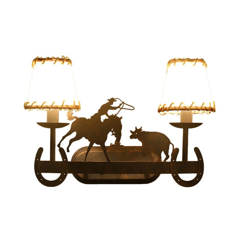 Kegel Esszimmer Wandleuchte Vintage Metall 2 Licht Rost Lampe mit Tierdekoration