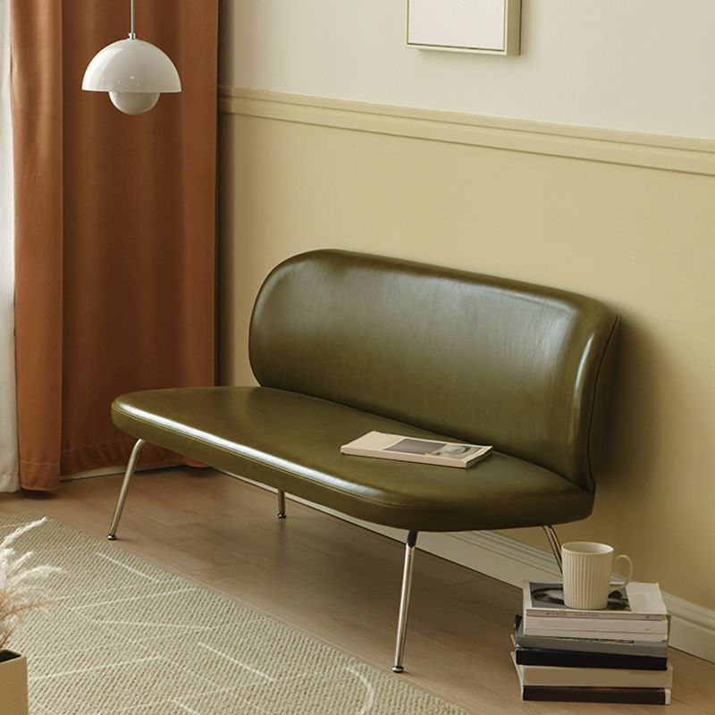 Faux Leather Modern Settee 2-seat Armless Seating in Black/Green