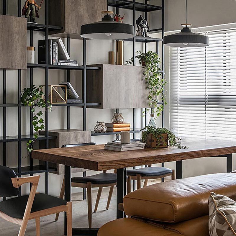 Rectangle Table Industrial Solid Wood Top Dining Table with Metal Base