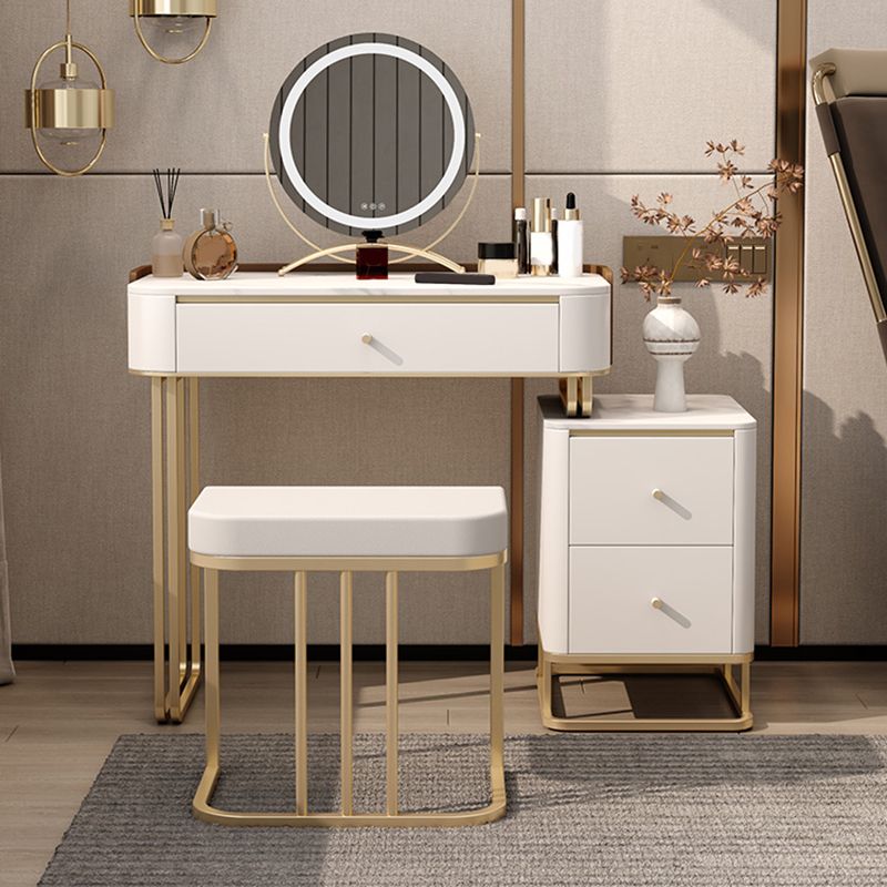 Stone Top Make-up Vanity Luxurious Metal Dressing Table in Grey/White