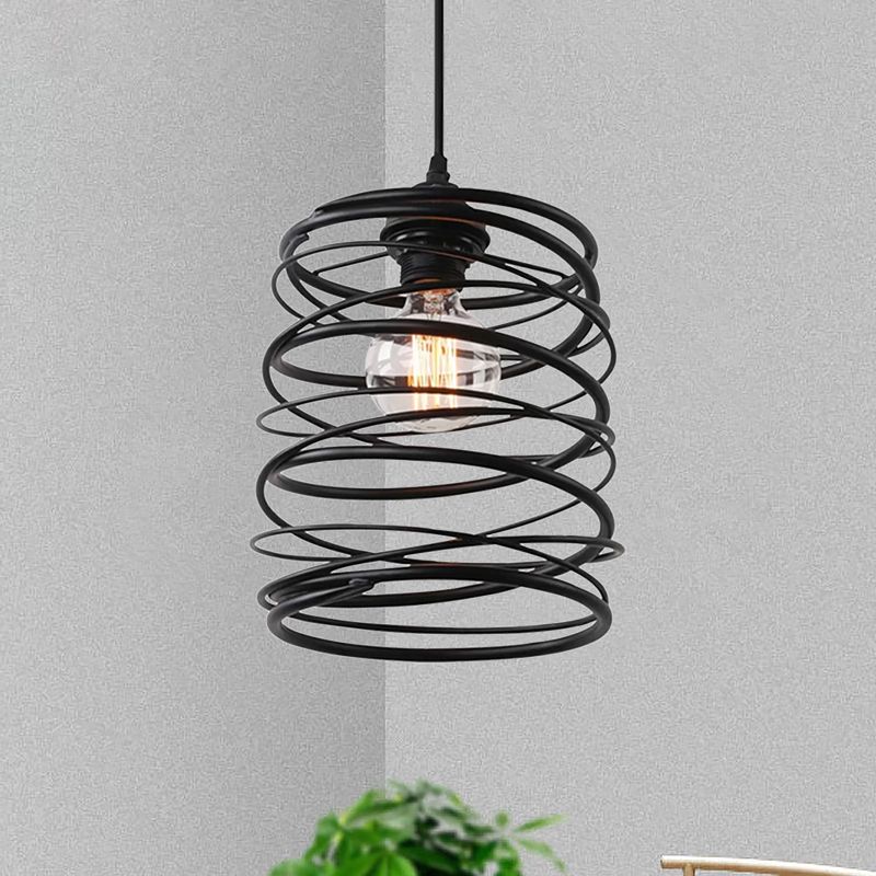 Stile industriale Swirl Shade Uccidmento a sospensione 1 lampada a soffitto in metallo con design a nastro in nero