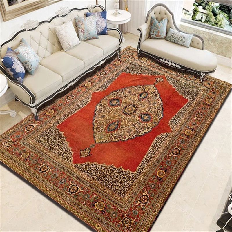 Persian Living Room Rug Multi Colored Geometric Carpet Polyester Pet Friendly Stain Resistant Anti-Slip Backing Rug with Braided Trim
