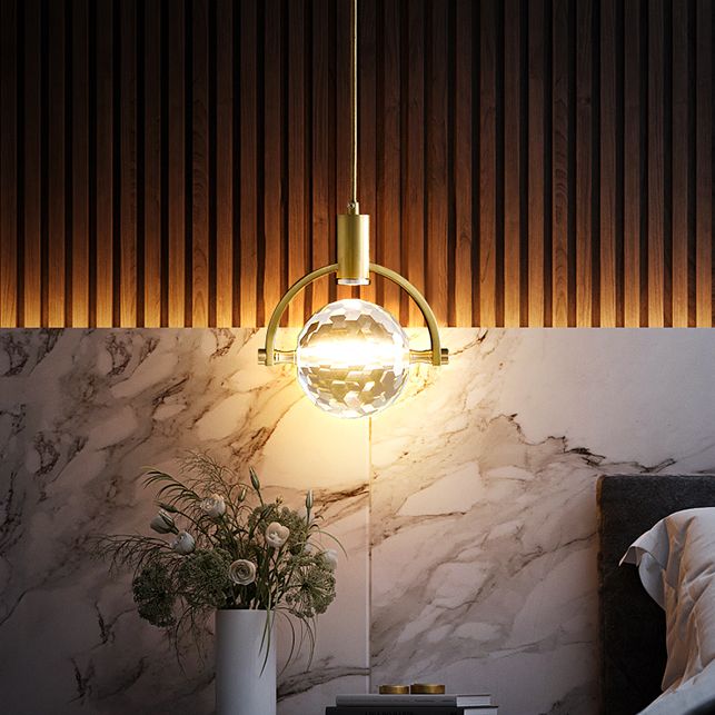 Global Hanging Pendant Light Nordic Crystal Bedroom Down Lighting Pendant in Gold