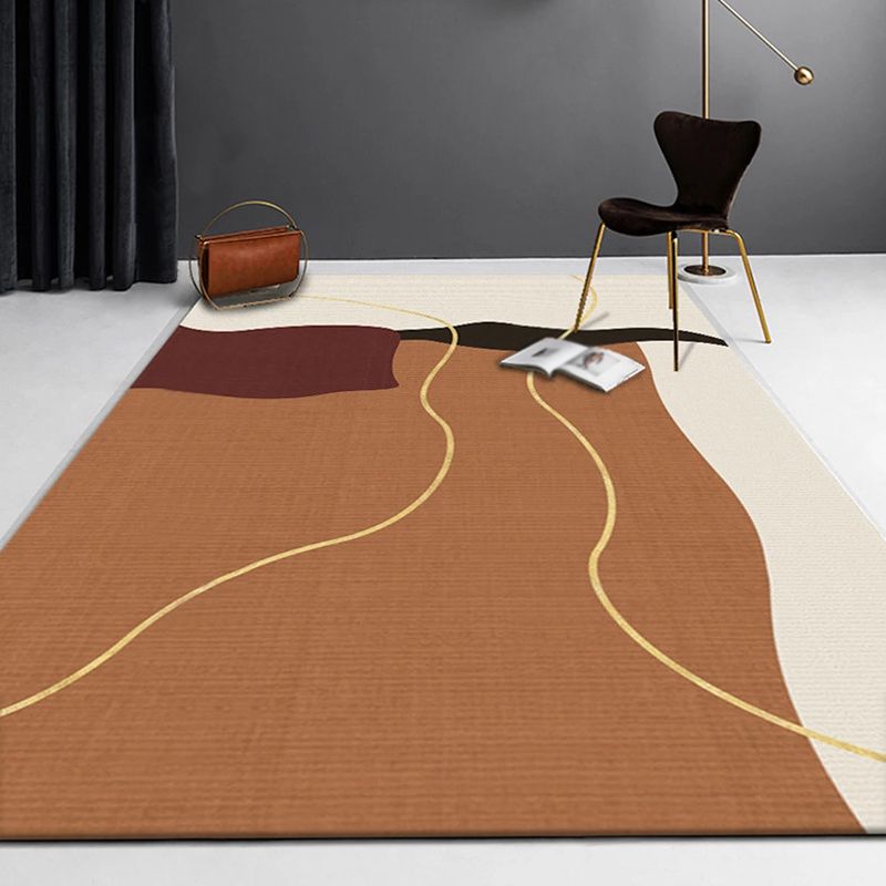 Multicolor Living Room Rug Minimalist Colorblock Rug Polyester Washable Anti-Slip Backing Pet Friendly Carpet