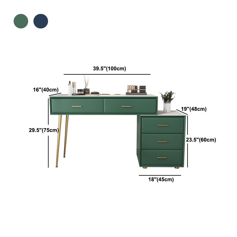 Genuine Leather Vanity Set 5 Storage Drawers Dressing Table with Padded Stool