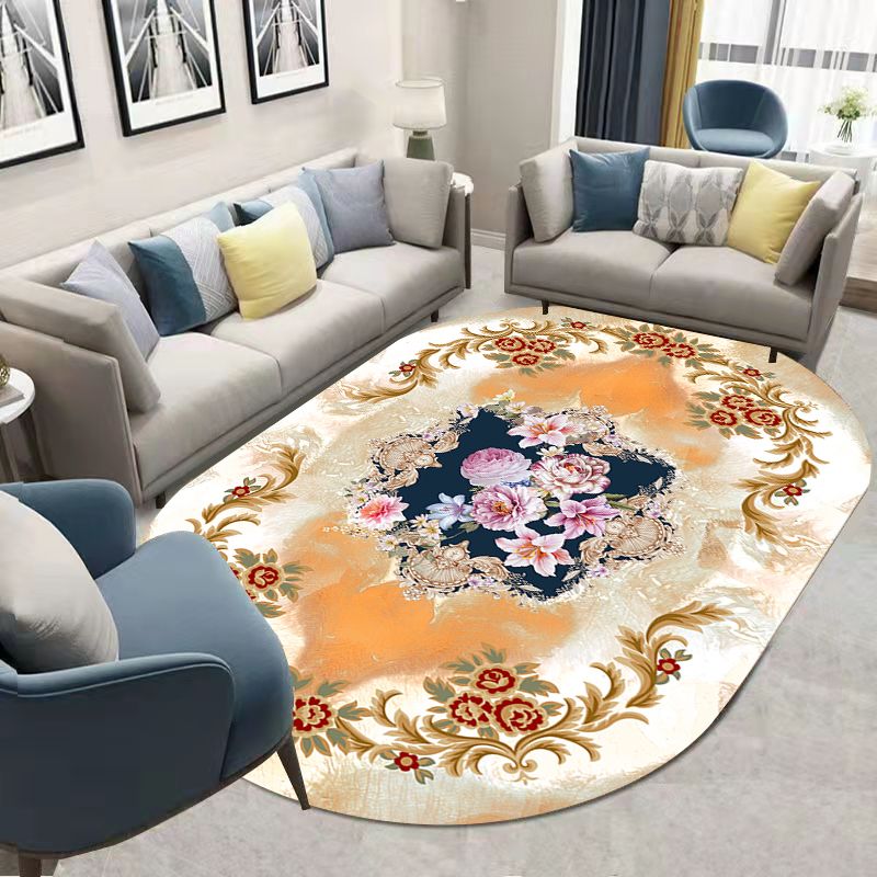 Dark Red Flower Rug Blending Traditional Rug Washable Rug for Home Decor