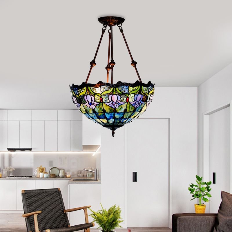 Petal Semi Flush Mount Light Baroque Red/Yellow/Blue Cut Glass 2 Lights Bronze Ceiling Fixture for Living Room