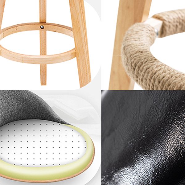 Taburete de bar de estilo escandinavo, patas de madera, asiento redondo con respaldo bajo