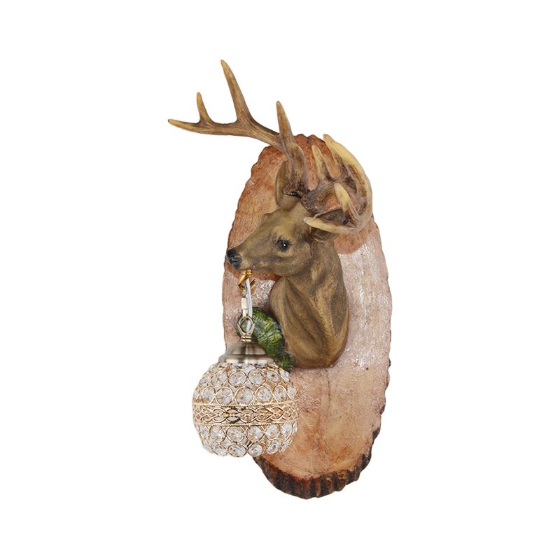 1 Light Resin Wall Lamp Rustic Black/Gold/Tan Orb Shade Indoor Sconce Light Fixture with Elk, Right/Left