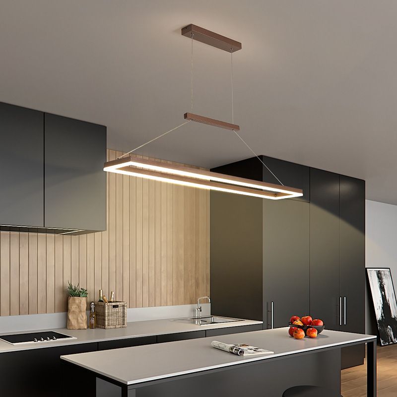 Minimalist Dining Room Island Lamp Aluminum Rectangular LED Pendant Light Fixture