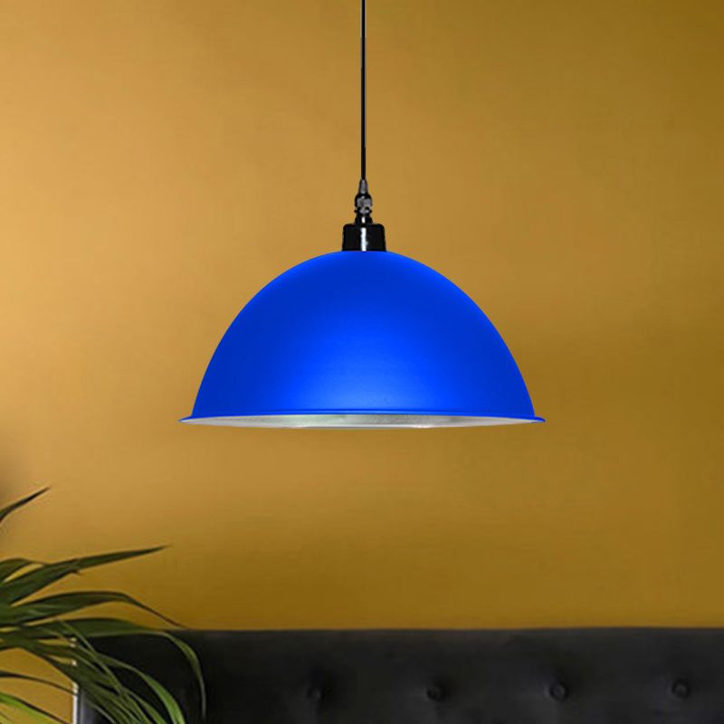 1 lampe suspendue à la tête avec une teinte de dôme métallique industriel salon plafond pendentif léger en rouge / jaune