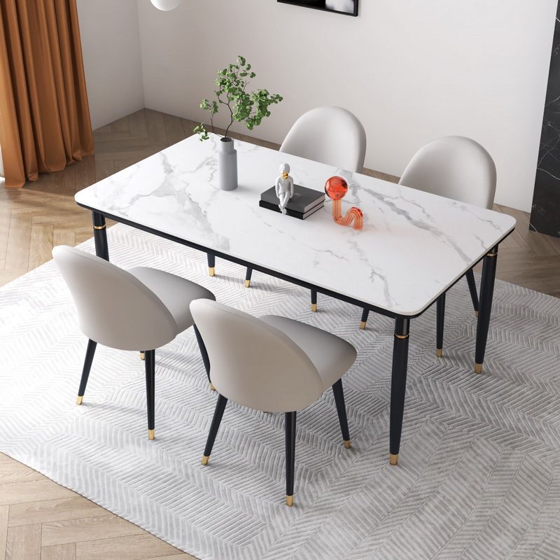 Modern 1/4/5/7 Pieces Dining Set Rectangle Black Base Dinette Set with Stone Top