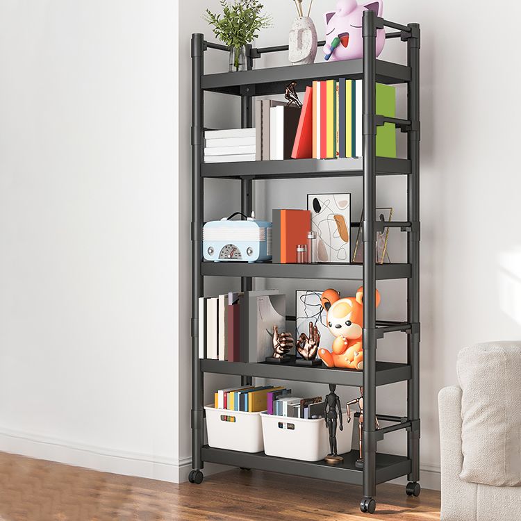 Industrial Style Metal Bookshelf Etagere Shelf Bookcase with Caster Wheels
