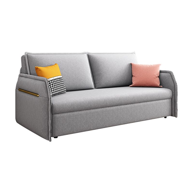 Microfiber Contemporary Sofa Convertible Grey Sofa Bed with Square Arm