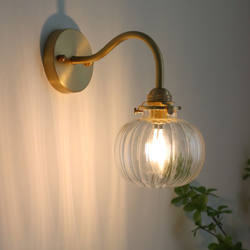 Bedroom Sconce Light Fixture Modern Style Clear Wall Light Fixture with Pumpkin Glass Shade