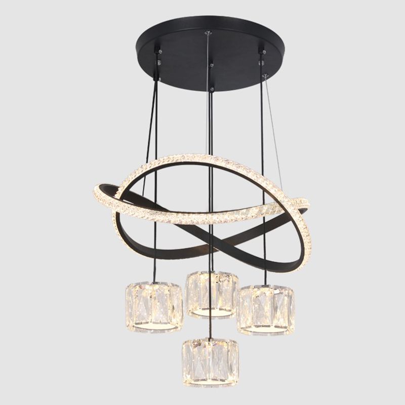 Cilindrische kristallen suspensielamp eigentijdse zwarte led plafond hanger voor eetkamer