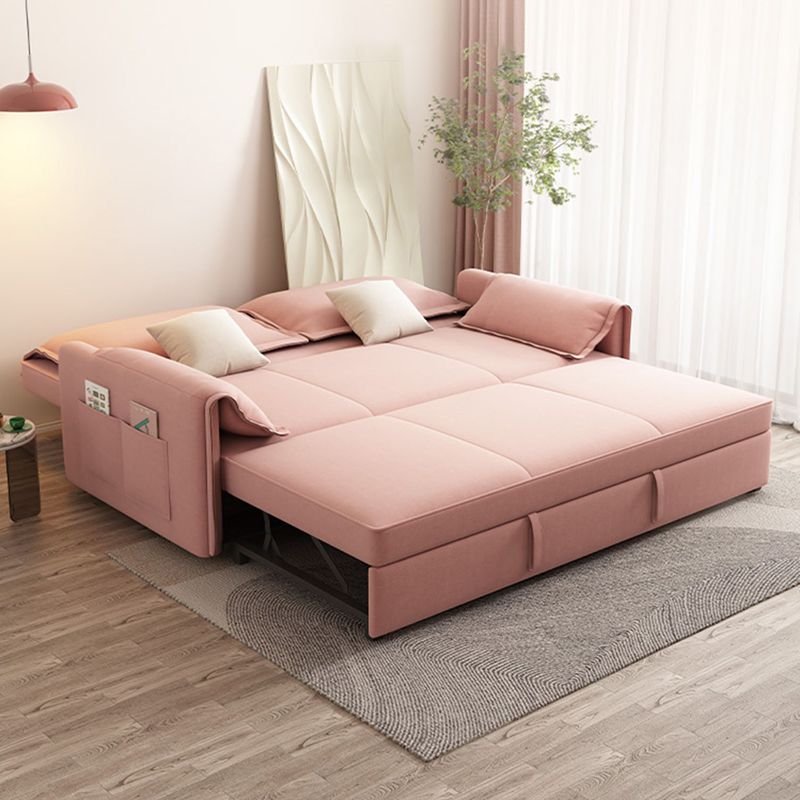 Modern Flared Arm Sofa Bed in Pink Faux Leather Sleeper Sofa with Storage