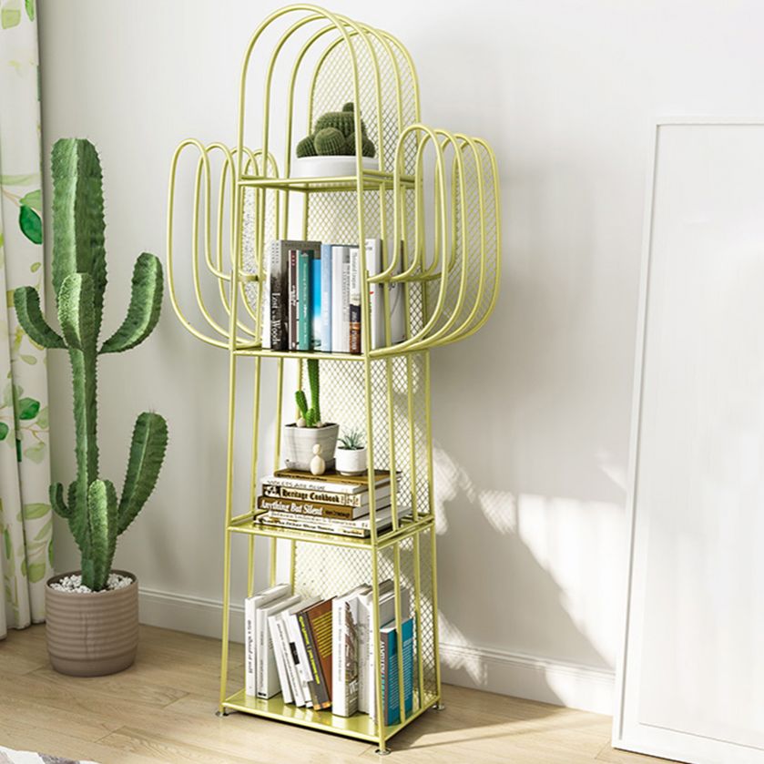Modern Style Bookcase 4 Shelf Closed Back Metal Bookshelf for Home