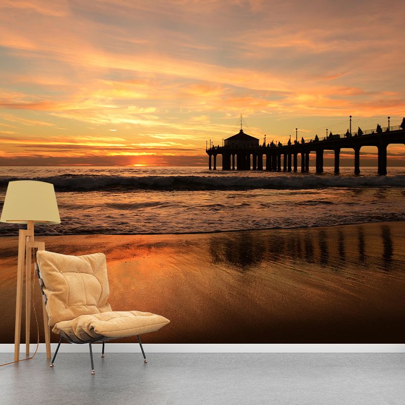 Photography Horizontal Coastal Mural Wallpaper Mildew Resistant for Bathroom