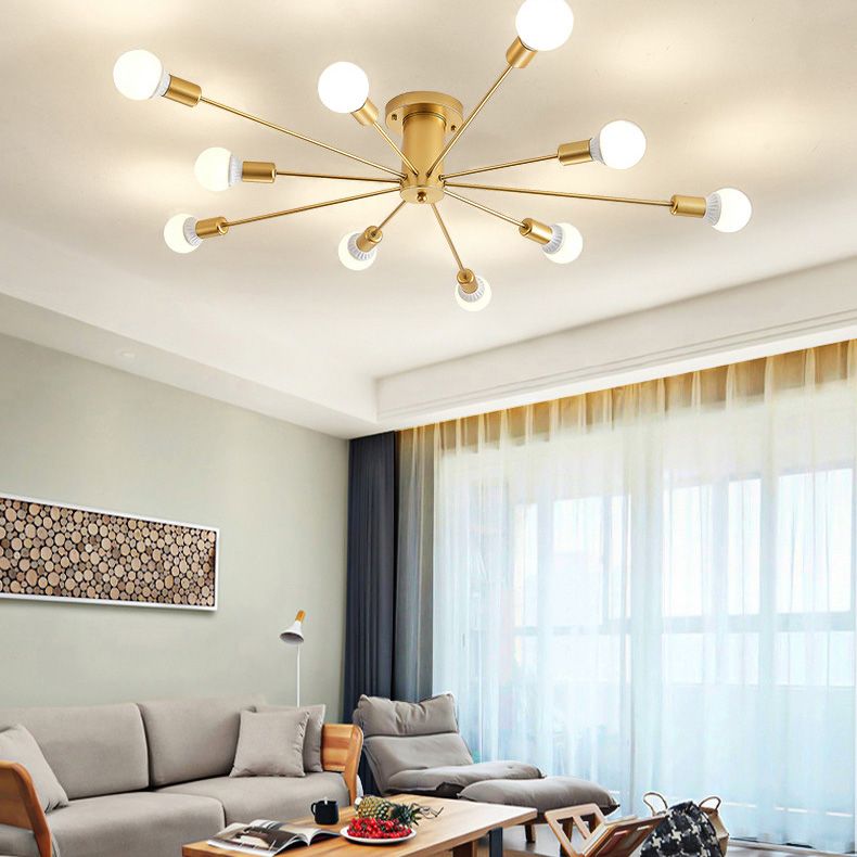 Lacquered Ceiling Light in Industrial Retro Style Sputnik Metal Semi Flush Mount for Bedroom