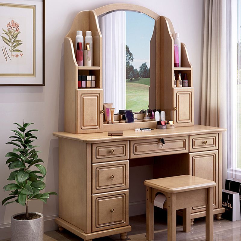 Traditional Solid Wood Makeup Dressing Table 60.23" H Vanity Set with Stool and Mirror
