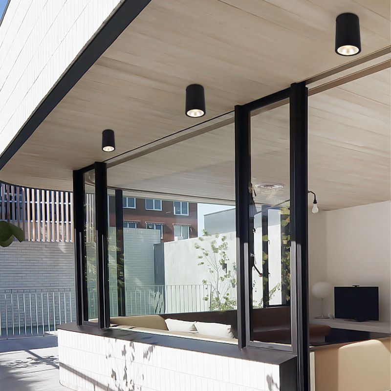 Terrace Flush Mount Light Fixture Simple Black LED Ceiling Fixture with Cylindrical Metal Shade