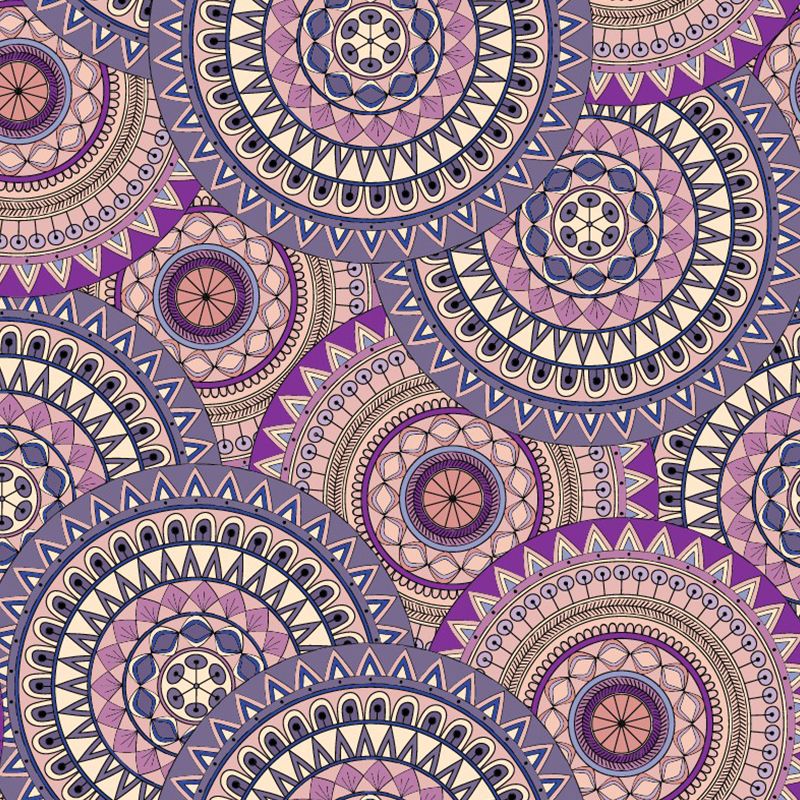 Boho Floral Circles Wall Mural Decal Purple Moisture Resistant Wall Covering for Bedroom
