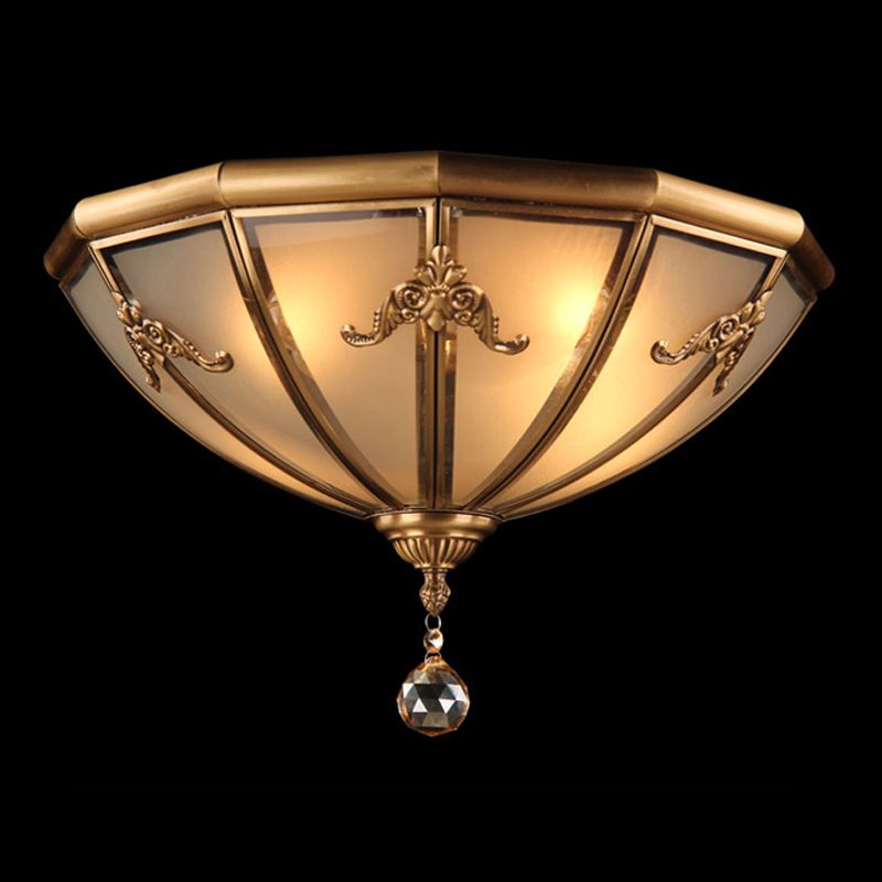 Flush Mount Ceiling Light Vintage Style Shaded Glass Flush Ceiling Light in Brass
