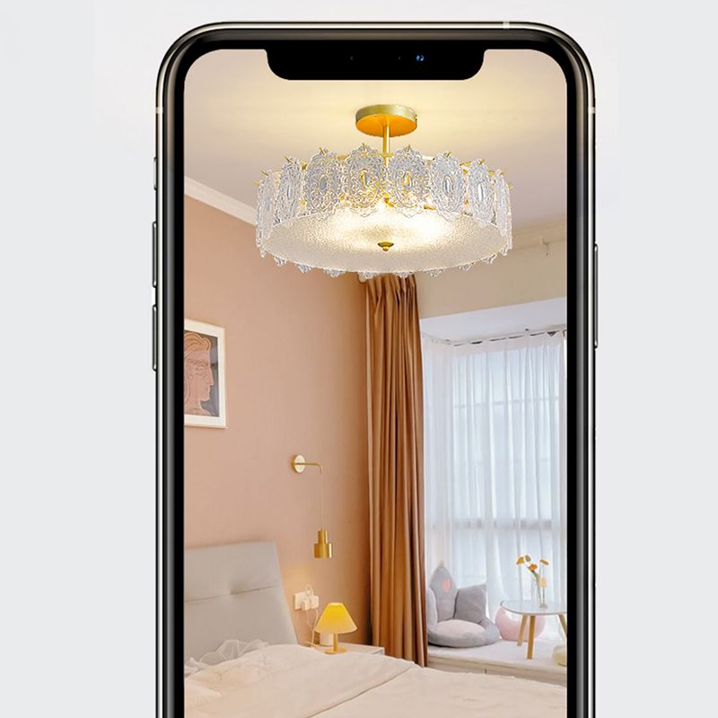 Modern Metal Flush Mount Circle Shape Ceiling Light with Glass Shade for Living Room