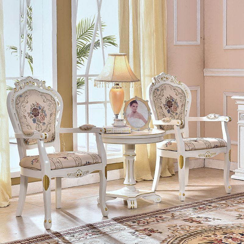 Silla de comedor de tela victoriana con respaldo King Louis y acabado mate (juego de 2)