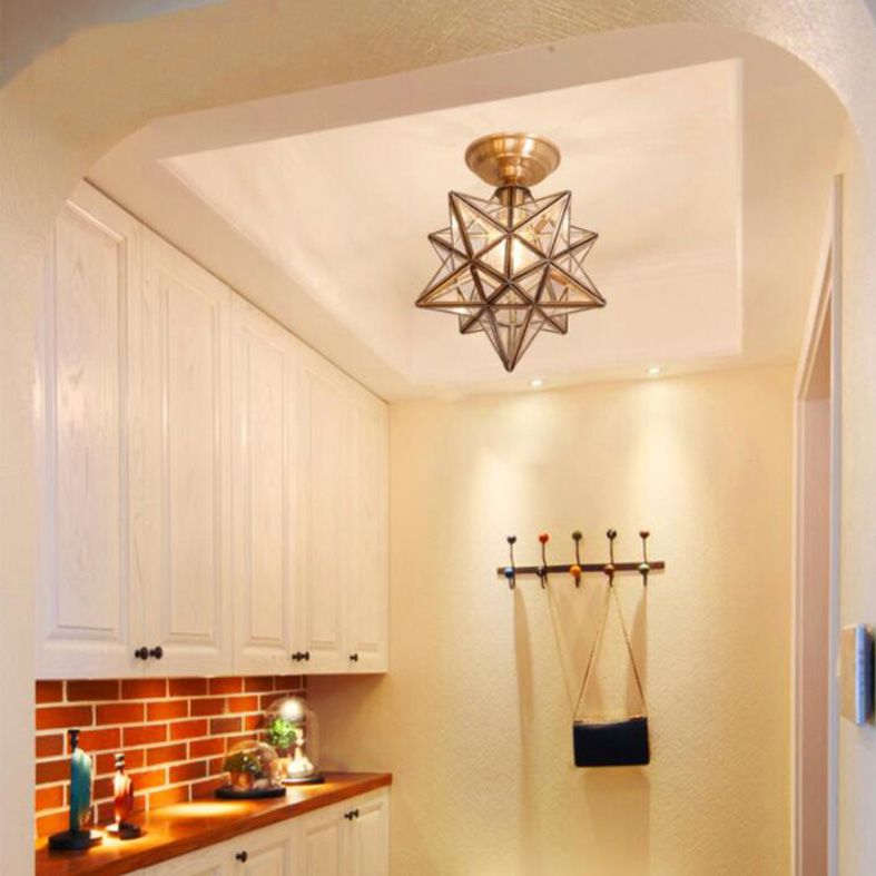 Luz de techo semi-flush de estrella lámpara de lámpara de montaje de techo de vidrio tradicional para dormitorio