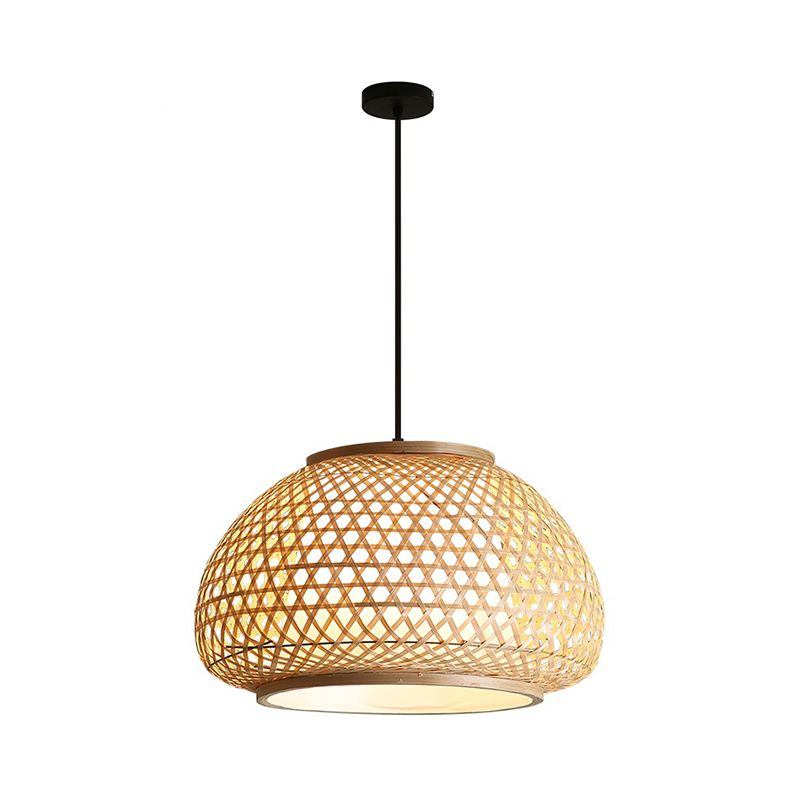 16 "/19.5" /23,5 "larges de dôme de large pendentif rétro bambou 1 luminaire de suspension en bois de bulbe