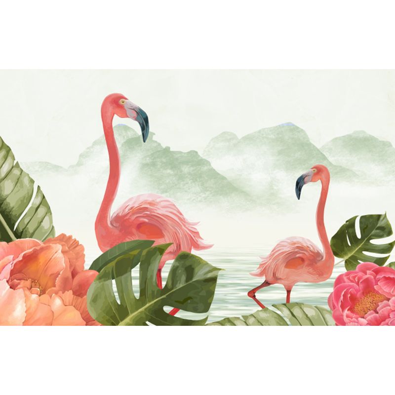Tropical Wild Flamingos Wall Mural Pink Decorative Wall Covering for Living Room