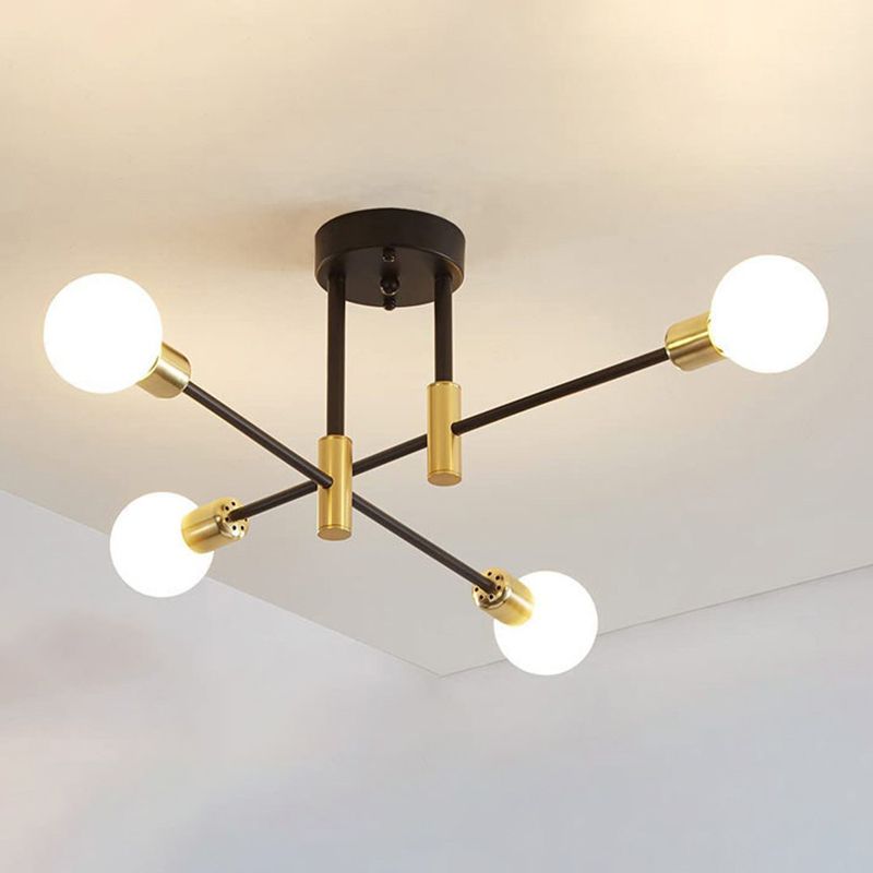Sphere Ceiling Semi Flush Contemporary 4 / 6 / 8 - Light Semi Flush Mount in Black & Gold
