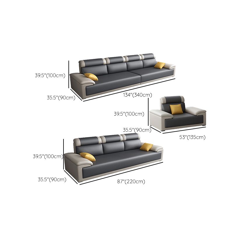 Contemporary Grey Sectional Sofa with Pillow Top Arm in Faux Leather
