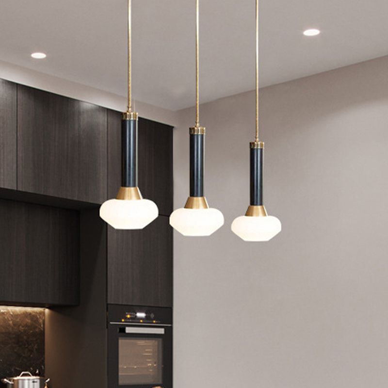 Torchlight Design Bedside Pendant Opal Frosted Glass 1-Light Modernist Ceiling Pendulum Lamp in Black