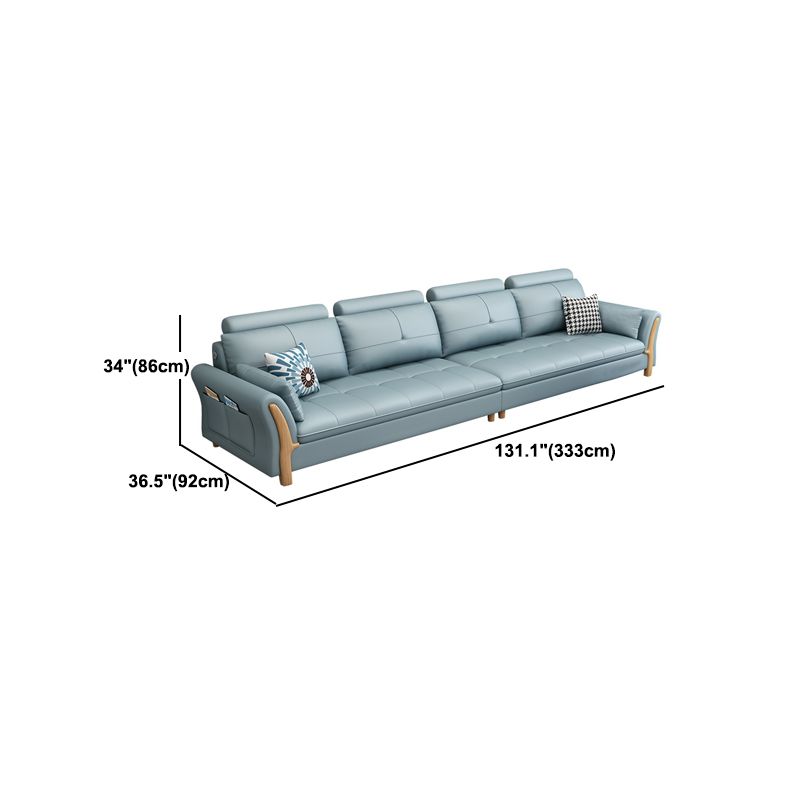 Flared Arm Sectional with Adjustable Headrest and Pocket Storage for Living Room
