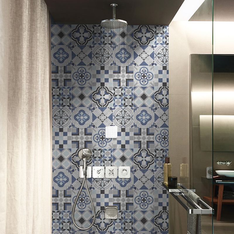 Bohemian Mosaic Tile Wallpaper Panel Blue Quatrefoil Pattern Wall Decor for Kitchen, Stick On