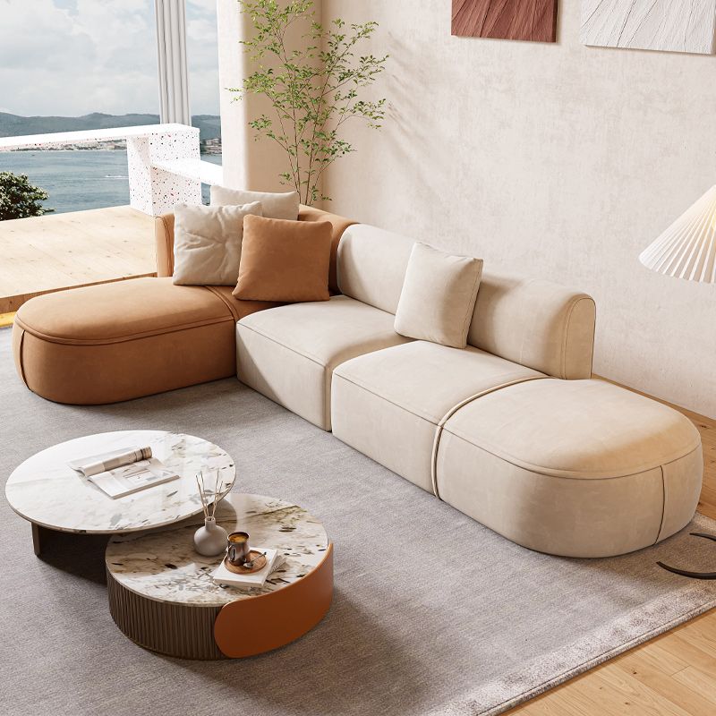 Minimalist 27.6-In H Sofa and Chaise Brown & Beige Sofa with One Side Arm