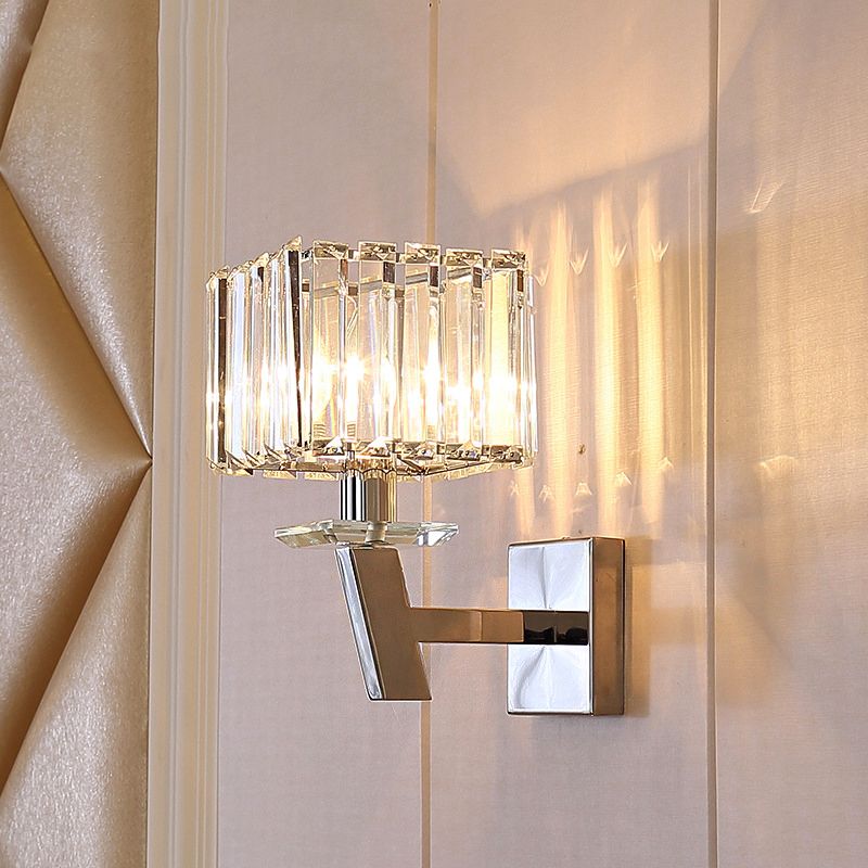 Cubic Clear Crystal Wall Light Modernism Stylish 1 Light Chrome Wall Sconce Lighting for Corridor