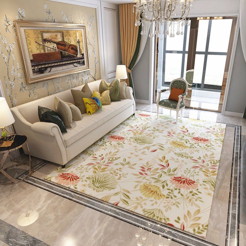 Modern Living Room Rug Multicolored Plant Pattern Indoor Rug Synthetics Anti-Slip Backing Washable Carpet