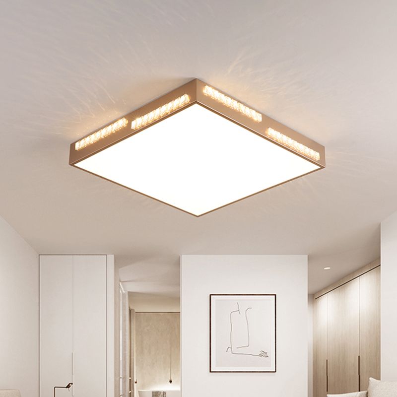 Simple Square/Rectangular LED Flushmount 18"/21.5"/35.5" Wide Metal Golden Bedroom Ceiling Lamp with Crystal Accents