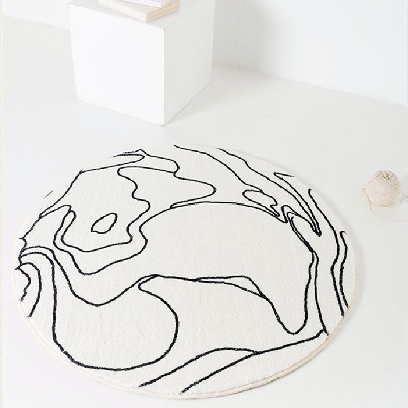 Simple Abstract Line Round Rug Machine Washable Area Carpet for Living Room Rug