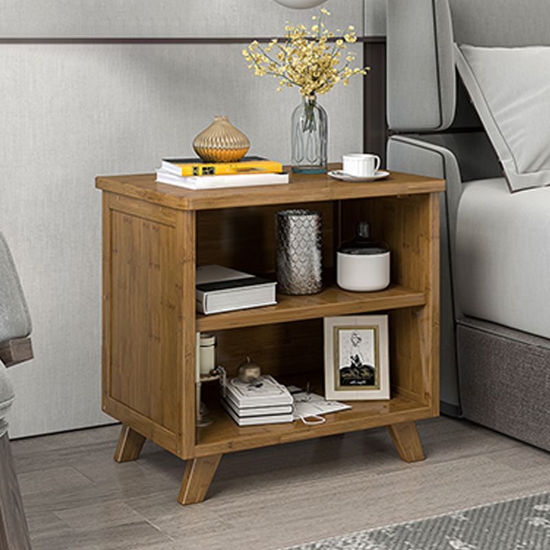 Modern Open Storage Night Table Solid Wood Brown Nightstand with Legs