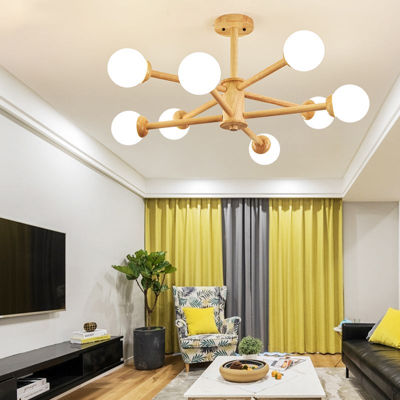 Globe Chandelier Light Fixtures Modern Multi-Head Beige Chandelier Pendant Lamp with Glass Shade